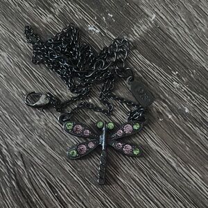 1928 Dragonfly Pendant Necklace with Pink and Green Crystals